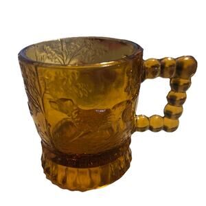 Bryce EAPG amber Child's Mug POINTING DOG with Bird on Branch No 1301 2.5"